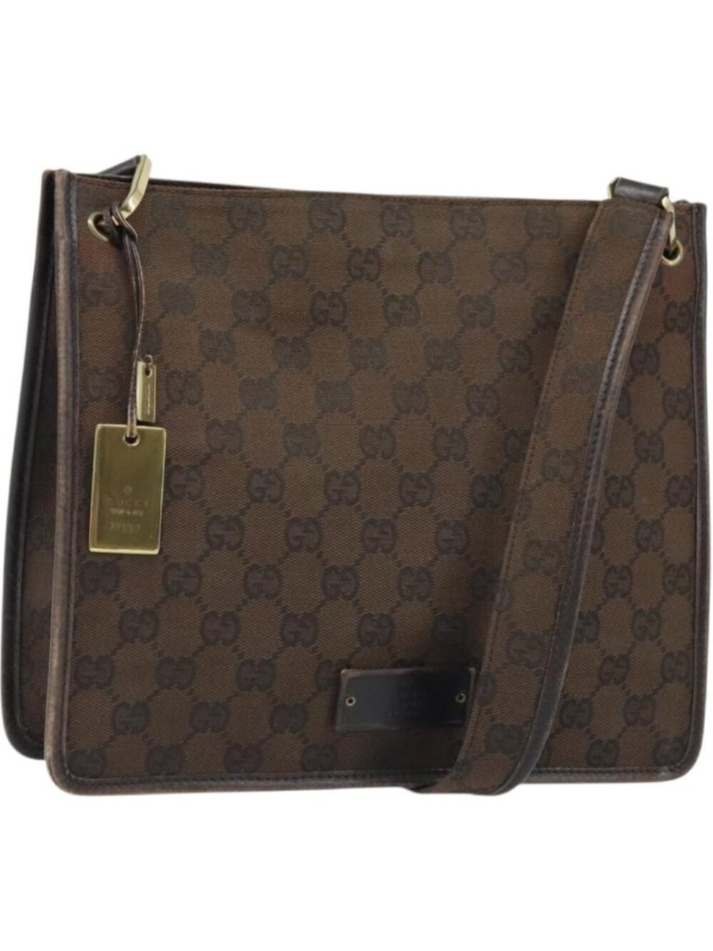 GUCCI GG Canvas Shoulder Bag Gold Brown 91762